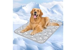Rywell Dog Cooling Mat 2.0, Elegant Grey, 44 * 32 Thickened Cooling Pad for Extra Large Dogs, Internal Waterproof & Endothermic Color-Changing Arc-Chill Cool Fiber(Q-Max>0.5) for Summer