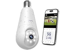 Hugolog 2K 3MP Light Bulb Security Camera 5G& 2.4GHz WiFi, 360° Wireless Outdoor Indoor Camera for Home, Motion Detection, Two-Way Talk, Color Night Vision, Siren Alarm, Compatible with Alexa