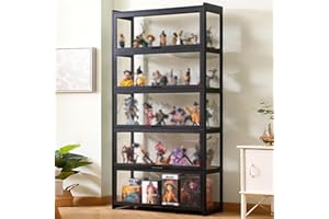 YangAera Display Case with Acrylic Cabinet Door 35.4x13.4x67.7in Flip Door Display Cabinet Curio Cabinet Glass Display Shelf Bamboo Storage Cabinet Easy to Install (Black)