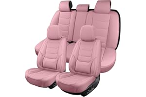 HOOZOOM Leather Car Seat Covers Full Set Waterproof Auto Seat Covers Breathable Seat Protectors Universal Fit for Most Automotive Cars SUV Trucks Van (Pink, Full Set)
