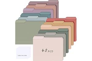 Resholder 48 Pcs Colored Manila File Folders Letter Size with Labels 9.49 x 11.61 Inch 1/3 Cut Tab File Folders for Office Organizer Dividers Notes (Vintage Color)