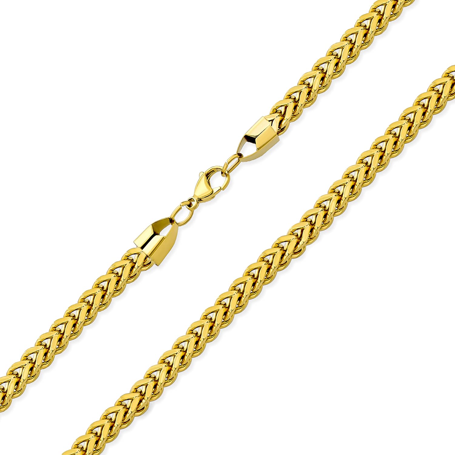 Heavy Duty Biker Jewelry Solid Flat Square Wheat Link Foxtail Chain Necklace Men Teens Gold Tone Stainless Steel 6MM, 24 Inch