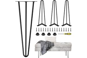 L'aimefois 16" Metal Black Table Legs (Set of 4) - Heavy Duty Hairpin Legs (900 Lbs), DIY Furniture Legs Project with Rubber Floor Protector for Coffee Tables, Sofas, Desk Chairs, Bedside Tables