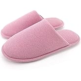 ofoot Womens Indoor Memory Foam Cotton Scuff Slippers Slip On Summer House Shoes Flats Breathable Lightweight Washable Non Skid Rubber Soles