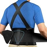 FITTOO Back Brace with Removable Suspenders & Lumbar Pad for Back Pain Relief, Heavy Lifting Support, Moving and Warehouse Jobs, Lower Back Pain Protection Belt for Men & Women in Construction