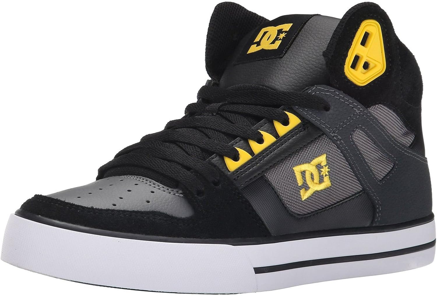 black and yellow dc shoes