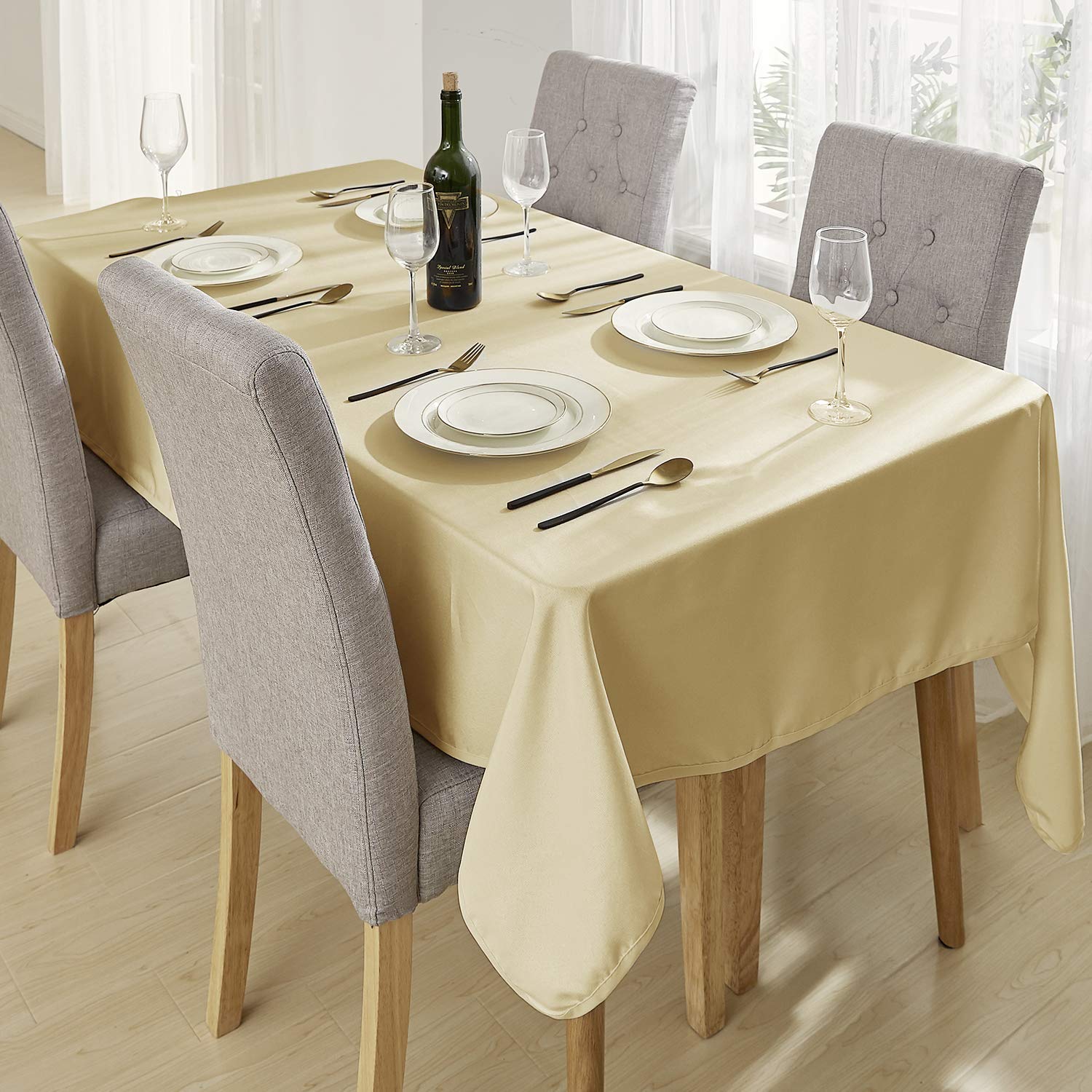 Deconovo Rectangular Tablecloth, Beige, 140 x 240 cm