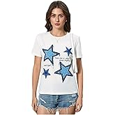 RoseSeek Women's Star Graphic Letter Print Tee Tops Casual Crewneck Short Sleeve T Shirt