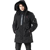 WEEN CHARM Men's Warm Parka Ski Jacket Water Resistant Puffer Jacket Long Winter Coat with Removable Faux Fur Hood
