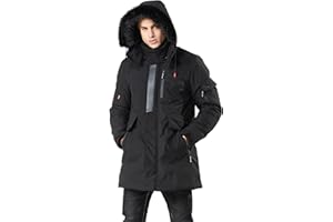 WEEN CHARM Men's Warm Parka Ski Jacket Water Resistant Puffer Jacket Long Winter Coat with Removable Faux Fur Hood