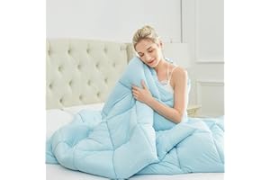 MR.YE Mr. Ye Cooling Comforter Queen Size Cooling Blanket Double Side Cooling Soft Lightweight Silk Smooth Comforters for Hot Sleepers and Night Sweats All-Season Using, Aqua Blue, 90x90 Inches