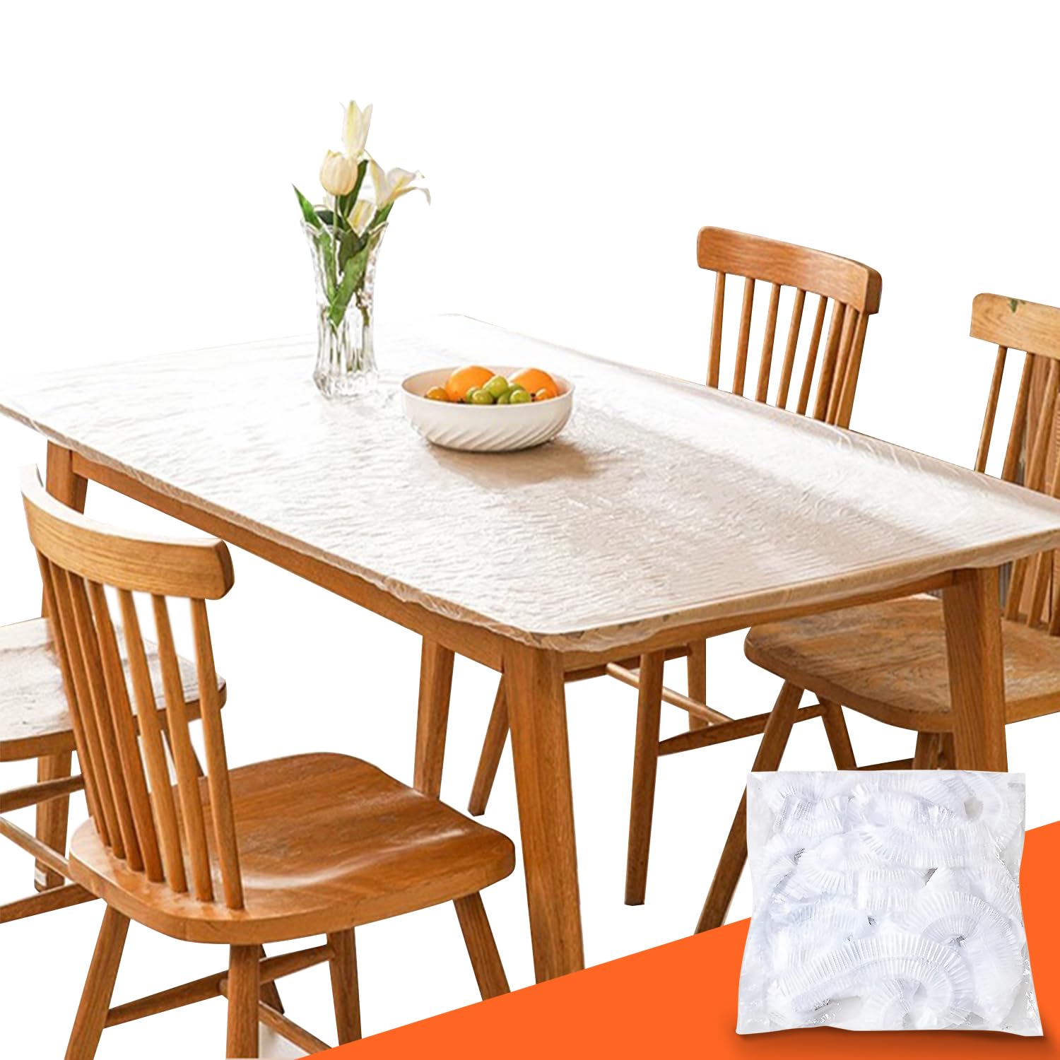 WWW Clear Rectangular Fitted Vinyl Tablecloth - Elastic Edged Plastic Cover Protector for Round & Square Tables (Fits 1.8m Round, 2.8m Square) - 10 Pack