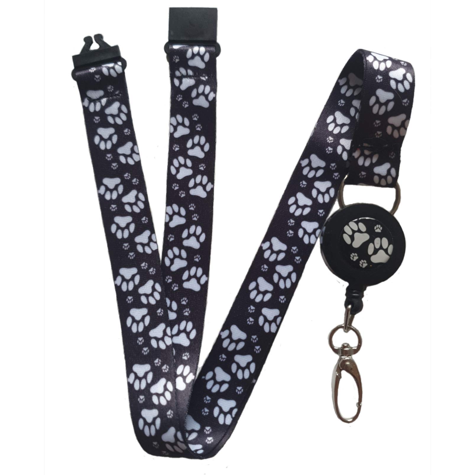 SpiriuS Retractable Reel Lanyard Neck Strap for id Card Badge Holder with Breakaway Safety Clip (Animal Paws)