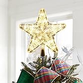 Christmas Tree Topper, Star Xmas Tree Topper with Lights, Classic Holiday Decorations Ornaments for Christmas, 9" Large Glitter Gold Star with Plug in LED Clips on Artificial Real Trees, New Year