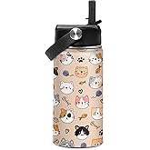 SANDJEST Kids Water Bottle Cat Water Bottles 12oz with Straw Insulated Stainless Steel Travel School Tumbler Double Wall Vacuum Cup for Girls Kid Boys
