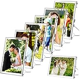 VZZNN 6 Pack 5x7 Acrylic Picture Frames Clear Picture Frames with Stand Magnetic Picture Frame Frameless Transparent Photo Frame for Home Office Desktop Display Horizontal or Vertical
