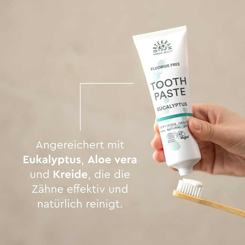 Eukalyptus Zahnpasta für die Zahnfleischgesundheit – Reduziert Plaque mit fluoridfreier Zahnpasta – Bio veganer natürlicher Herkunft – Urtekram Dental, 75 ml (1er Pack)