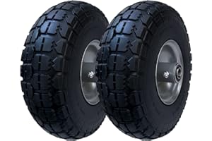 MERRYYARD 2-Pack of 4.10/3.50-4" Wheels Diameter 10" Flat Free Solid PU Tire,Steel Rim with 6003-2RS 5/8" Ball Bearing and 2.25" Offset Hub,for Hand Truck,Wheelbarrow,Utility Wagon,All Purpose Utility Tire.