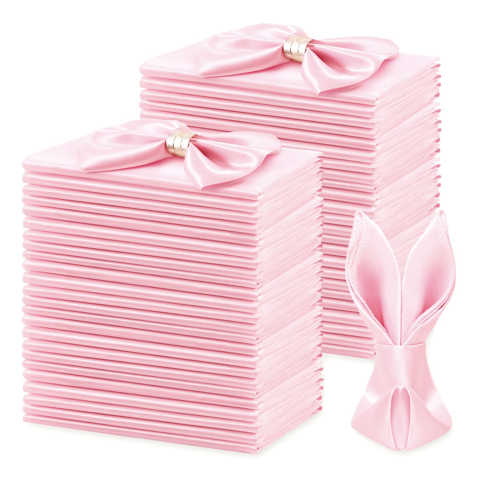 Photo 1 of KKJIAF 50 Pack Light Pink Square Satin Napkins 17x17 Inch Soft Smooth Cloth Napkins?Silky Table Napkin for Wedding Banquet Party Decoration
