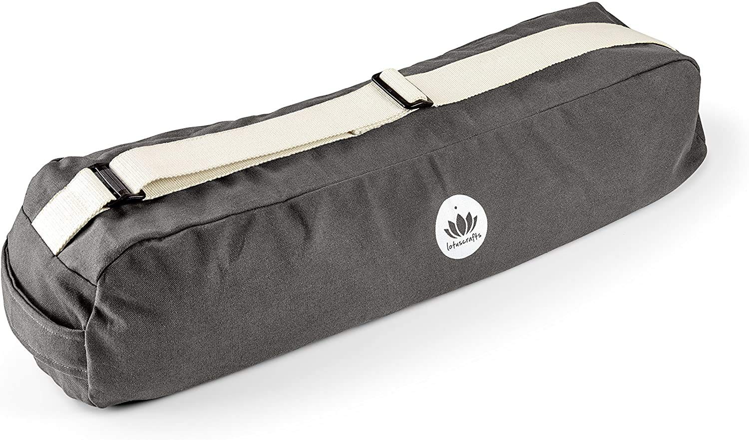 Lotuscrafts Pune Yoga Bag – Fair Trade and Organic Cotton – Lots of Space for Yoga Mats and Equipment, Anthracit