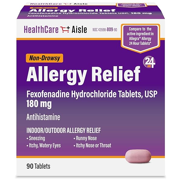 HEALTHCAREAISLE ALLERGY RELIEF – FEXOFENADINE HYDROCHLORIDE TABLETS USP, 180 MG, 90 TABLETS, ALLERGY MEDICATION, NON-DROWSY 24-HOUR RELIEF