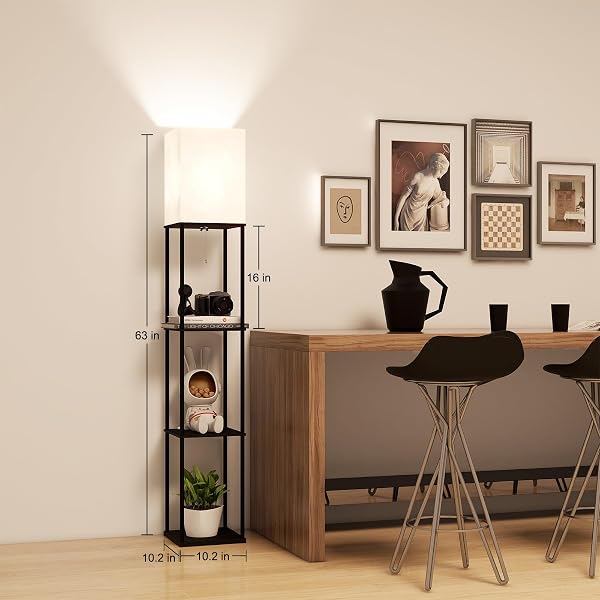 FLOOR LAMP WITH SHELVES, SMART APP CONTROL STANDING LAMP WITH RGB BULB, 4-TIER DIMMABLE FLOOR LAMPS FOR LIVING ROOM, TALL LAMP FOR BEDROOM, OFFICE, CORNER DISPLAY BOOKSHELF LAMP