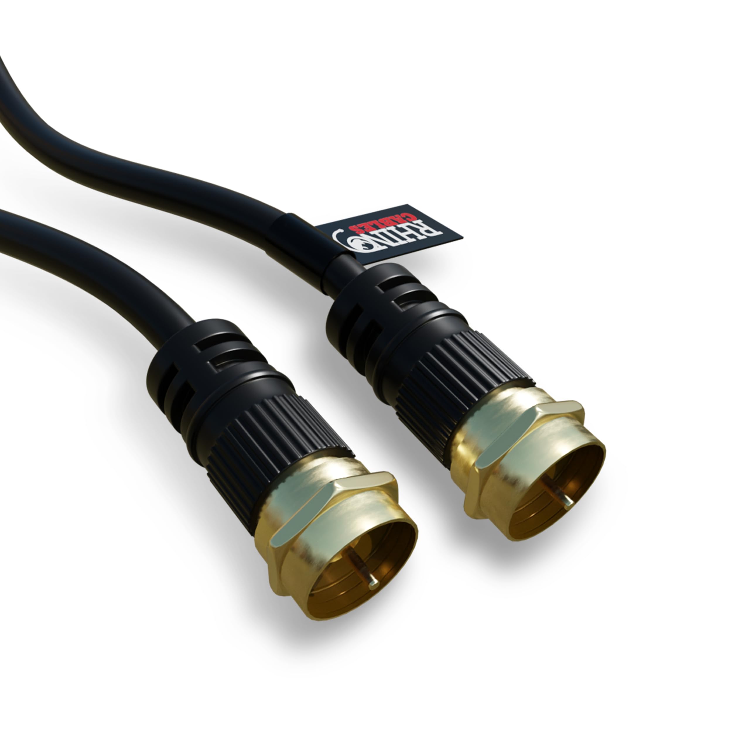 rhinocables F Plug Coaxial Cable – RG6 TV Aerial Lead for Sky Box, Freeview, Satellite Receivers & Cable Modems | Solid Core 75Ω Wire with Threaded Connectors for Reliable Signal (Black, 2m)