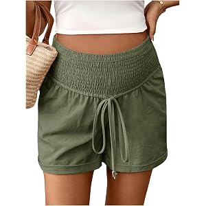 MakeMeChic Women's Maternity Ruched Drawstring Waist Wide Leg Shorts