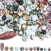 SUNNYCLUE 1 Box 12 Styles 120Pcs Assorted Porcelain Beads Vintage Ceramic Beads Bulk Unique Antique Flowers Large Hole Abacus Square Loose Spacer for Jewelry Making Crafts DIY Bracelets Supplies