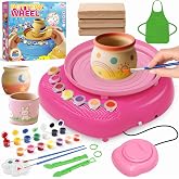 Pottery Wheel for Kids with Air Dry Clay Kit, 12 Paints &amp; Tools, Ages 6-12 | Electric Beginner Wheel with 3 Clay Packs, Foot Pedal, Apron, Sculpting Tools, Palette, 2 Brushes and Step-by-Step Guide