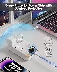 6 USB(2 USB C) Surge Protector Power Strip- 5Ft