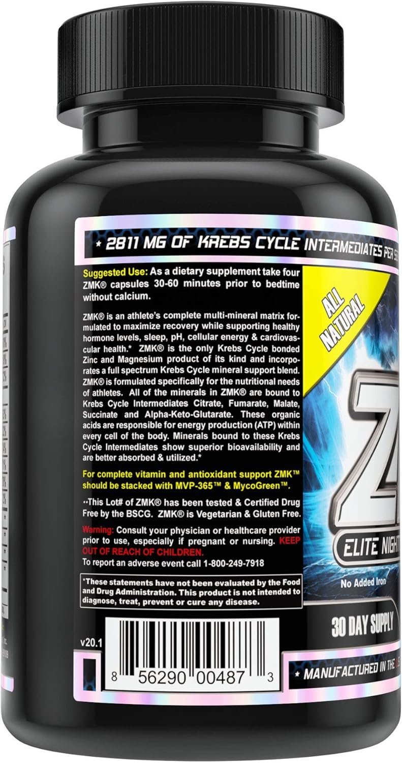 ZMK Nighttime, Multi Mineral Supplements, Zinc, Magnesium, Trace Minerals, ATP, BSCG Certified, 120 V Capsules by MST Millennium Sport Technologies: Health & Personal Care