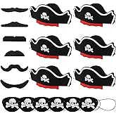 Anxingo 18 Pcs pirate hat with Eyepatch & Beard, Premium Halloween Party Supplies for Pirate Party Cosplay