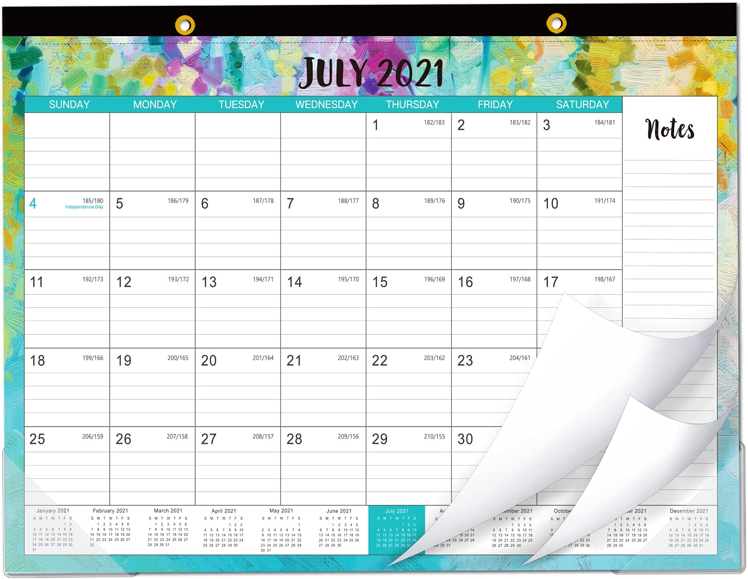 2021-2022 Desk Calendar - 18 Monthly Desk/Wall Calendar 2-in-1, 16.8" x 12", July 2021 - December 2022, Thick Paper with Corner Protectors, Large Ruled Blocks - Oil Painting : Office Products
