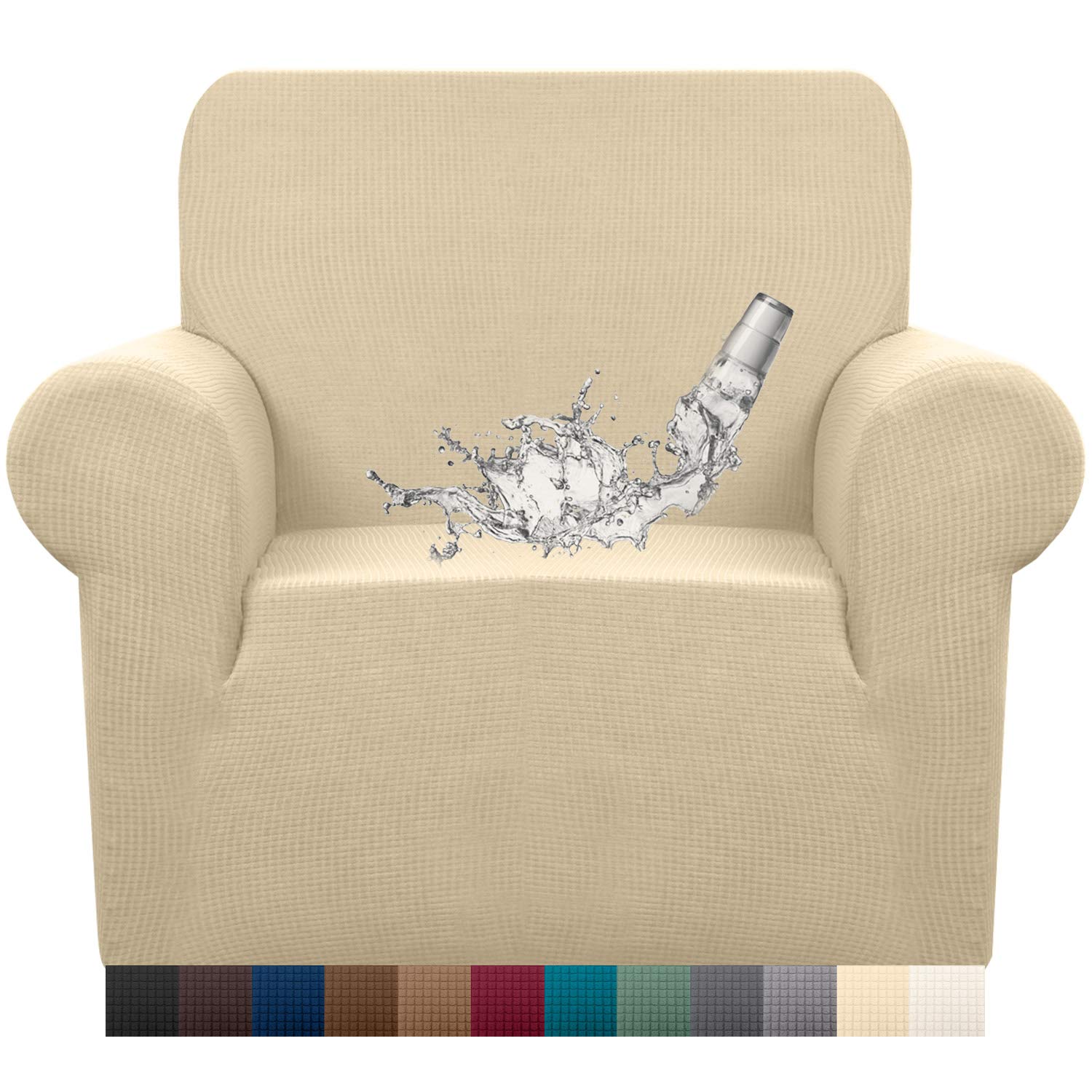 Granbest Premuim Water Repellent Armchair Covers 1 Piece Stretch Chair Slipcover for Living Room Non Slip Chair Protector Jacquard Sofa Cover 1 Seater Chair Covers (1 Seater, Beige)