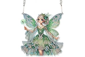 AIYUANZSH Diamond Art Painting Hanging Pendants Kits Green Butterfly Fairy DIY Crystal Rhinestone Wreath Kits, Colored Point Crystal Diamond Art Window Pendants Home Garden Wall Door Birthday Festival Gifts