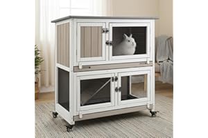 MAGAZOOPET Rabbit Hutch Indoor Bunny Cage Outdoor with Chew-Resistant Ramp Slide Out Tray Openable Waterproof Roof Two Story Guinea Pig House with Wheels