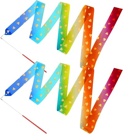 Abeillo 2 Pcs Rhythmic Dance Ribbons 2M Gymnastics Ribbon Dancer Wand