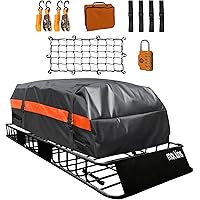 Mockins 64x39x6 Anti Rust Rooftop Cargo Carrier 20Cu Waterproof Bag 250lb Cap Extendable Roof Basket | Universal Roof Rack Ba