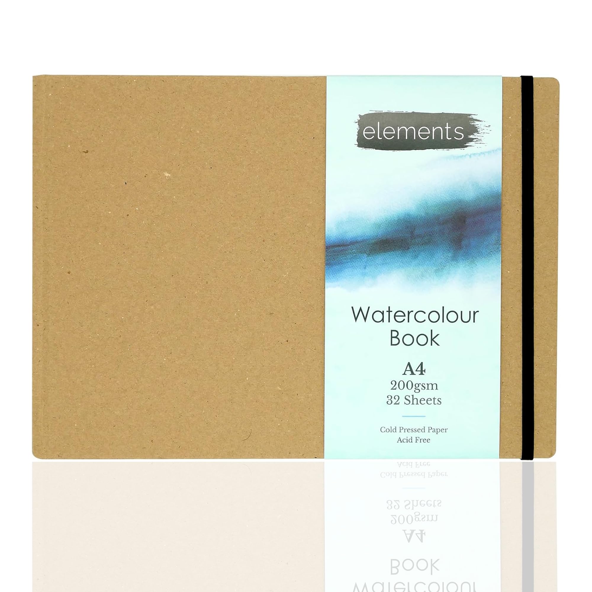 Elements A4 Watercolour Book – 32 Sheets (64 Sides) of 200 GSM Watercolour Paper | Hardback Cover – Ideal for Watercolours, Mixed Media, Sketching, Various Art Projects & Painting, A4 Size