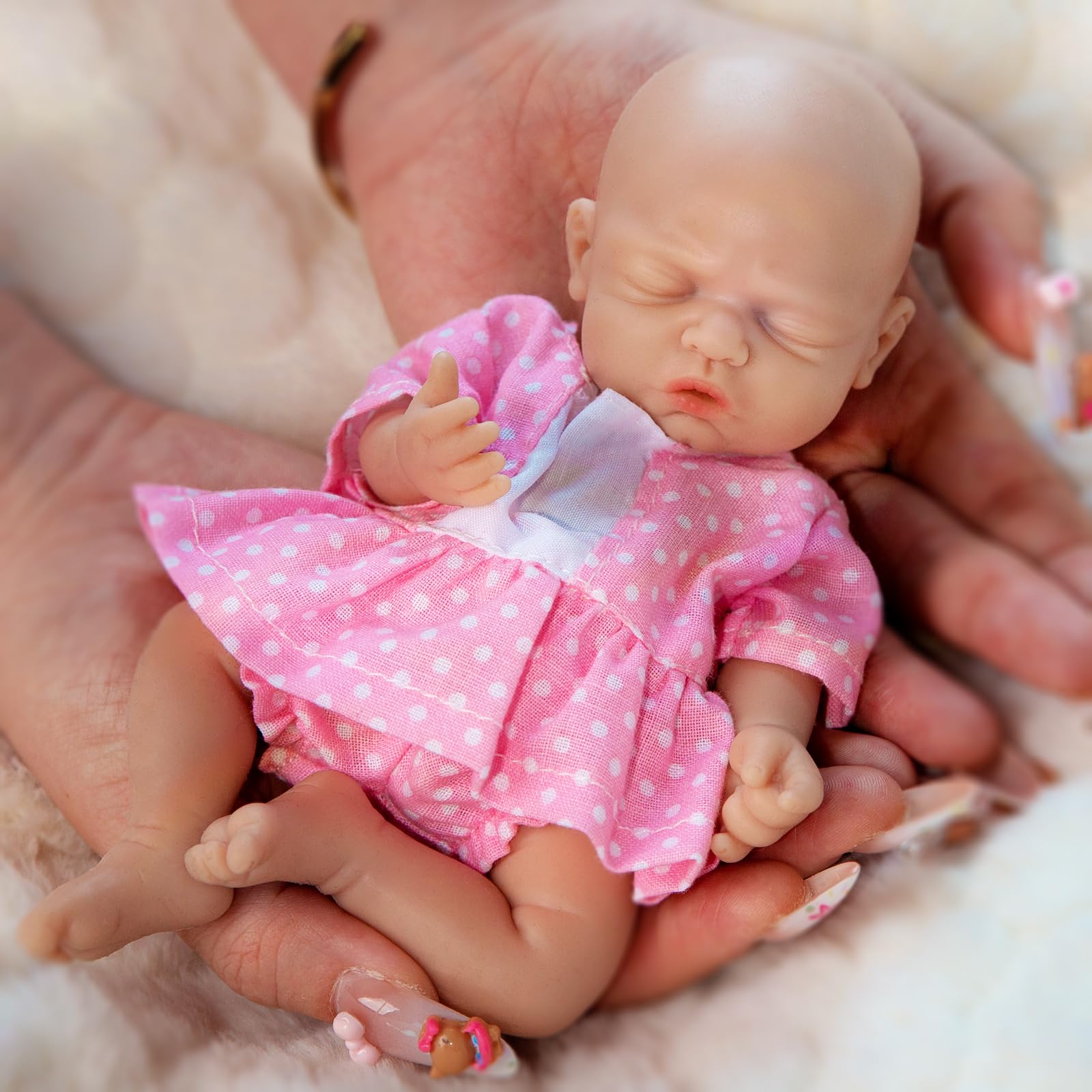 Vollence 7 inch Mini Preemie Silicone Baby Doll Girl Sleeping Lifelike Tiny Reborn Babies Surprice Children Anti-Stress