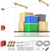 Overhead Garage Storage Lift Kit with 3/16 Galvanized Cable, 42:1 Winch | Fits 8-16 ft Ceilings, 300lb Heavy Duty Ceiling Mounted Garage Storage Lift System for Organization, (Deck Not Includ)