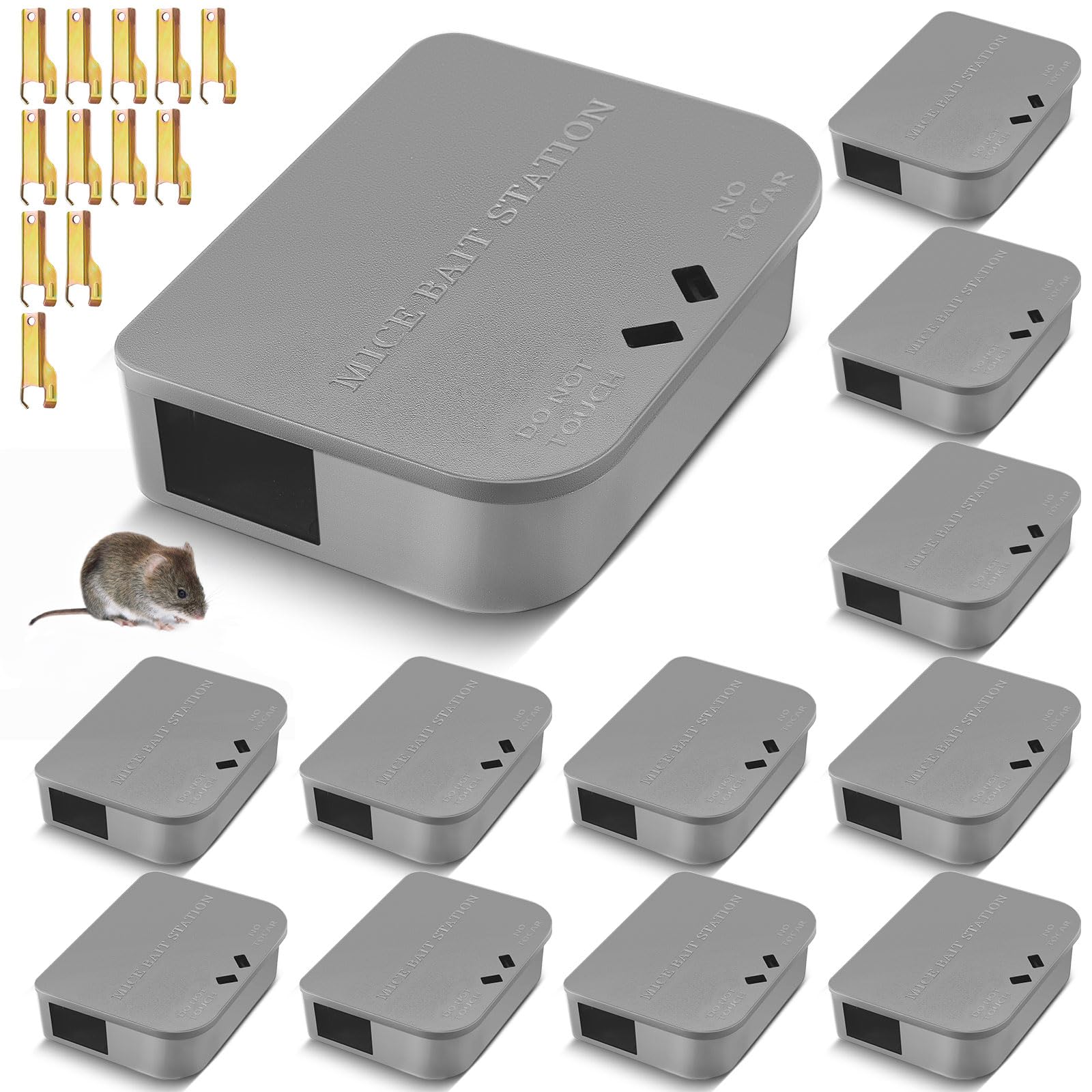 Photo 1 of Qualirey 12 Pcs Mouse Bait Stations Mouse Stations with Keys Traps, Keeps Children and Pets Indoor and Outdoor, Only for Small Mice, Bait Not Included (Gray)