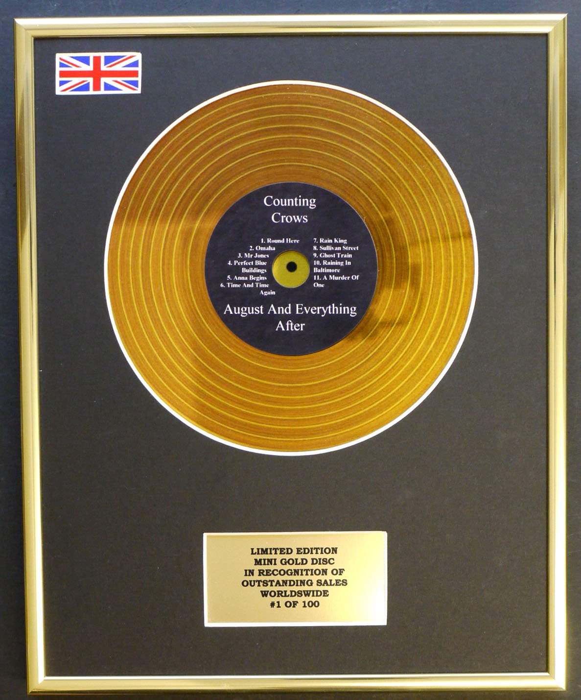 COUNTING CROWS/MINI GOLD DISC DISPLAY/LIMITED EDITION/COA/AUGUST & EVERYTHING AFTER