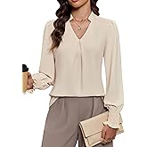 Blooming Jelly Womens Business Casual Blouse Dressy Long Sleeve V Neck Tops Office Fall Fashion 2026 Chiffon Shirt