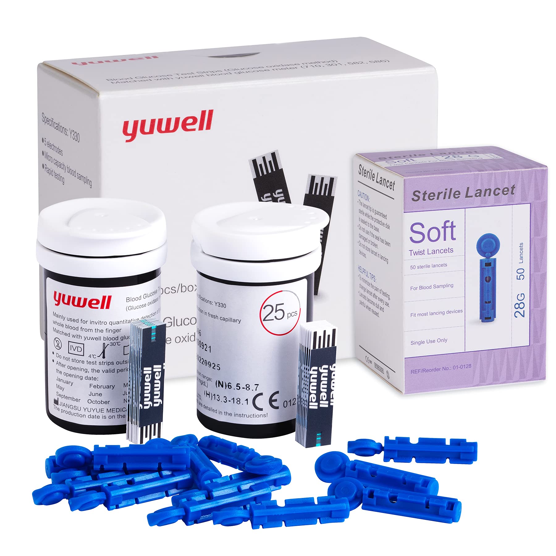 yuwell Blood Glucose Test Strips and Lancets for Model 582&710 Only x 50pcs
