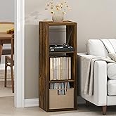 Furinno Cubicle Record Player Stand, 3-Cube Record Storage, Amber Pine | Vinyl Storage, 1.2"Inch Extra Thick, Open Back Media Shelf for CD DVD Bluray Game Disc, for Living Room, Home Office