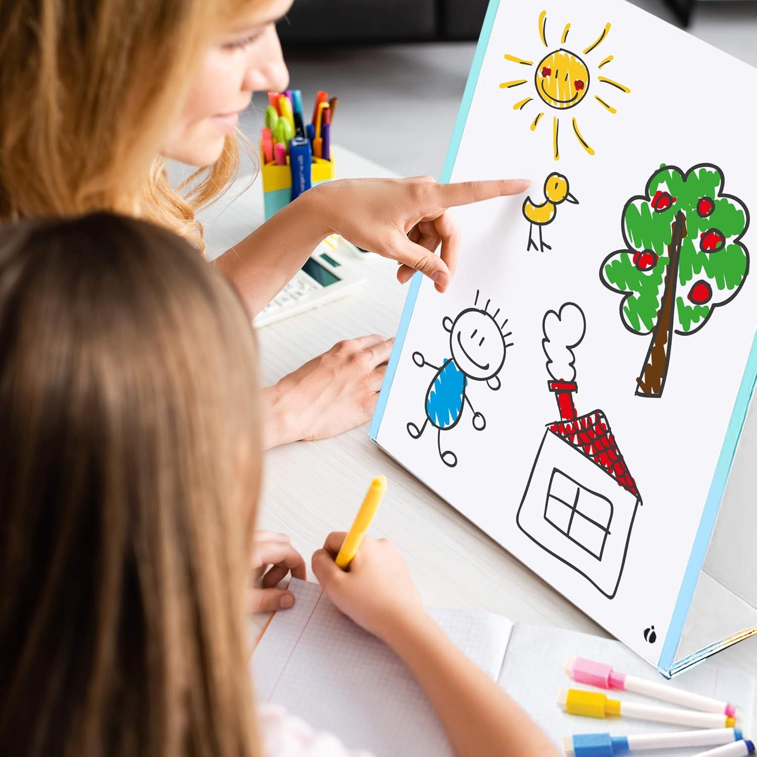 White Board and Tabletop Dry Erase Easel - Double-Sided, Magnetic Desktop Easel for Students, Teachers, Kids and Home Office - Dry Erase Board Includes Markers for Drawing : Office Products