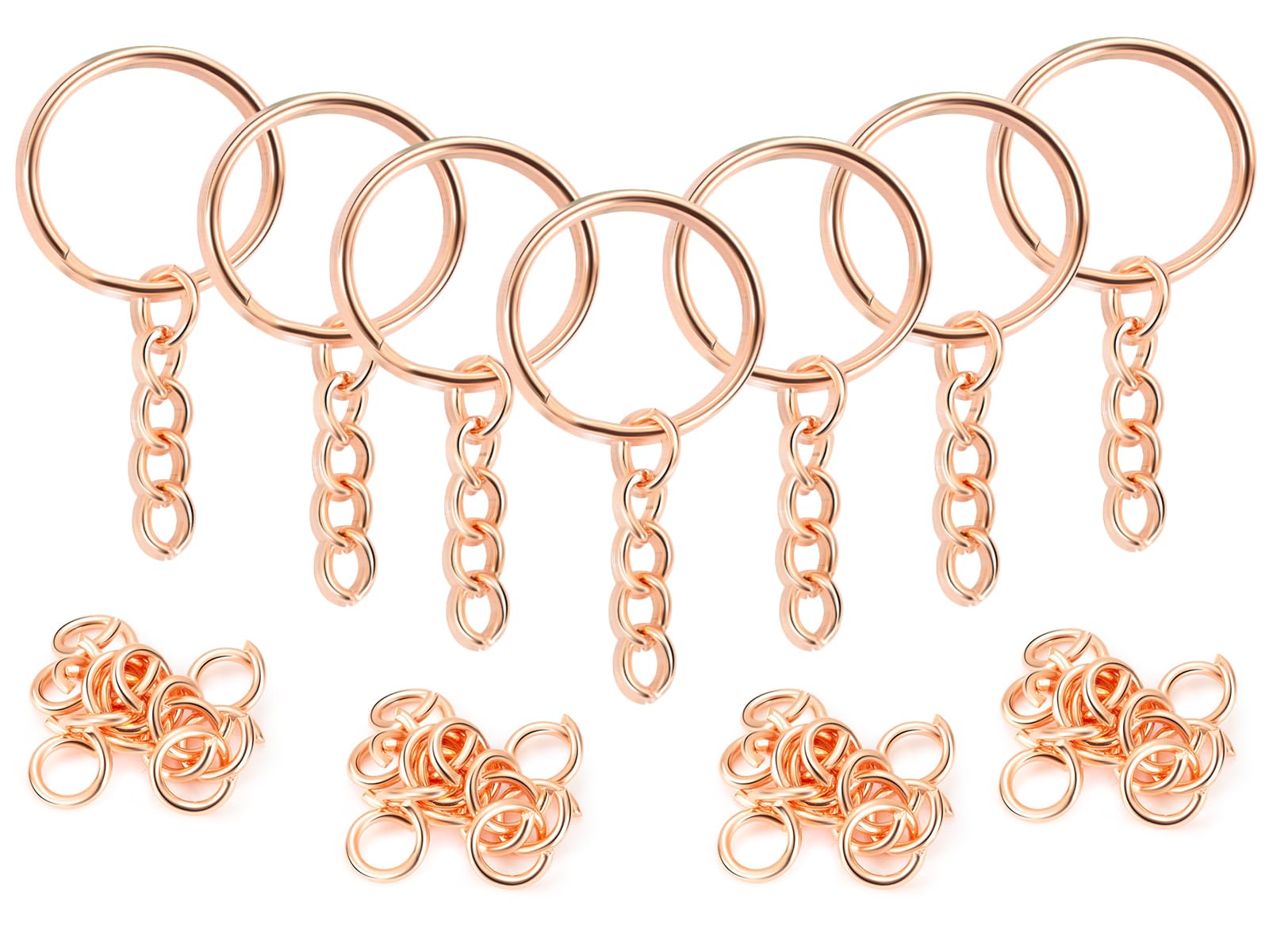 YHYZ Keychain Ring Set (Rose Gold, 30 Sets), Splits Key Ring Hoops (Round) with Chain + Jump Rings, for DIY Craft Tassels Resin Art Jewellery Making Attachment