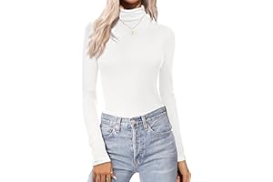 Ekouaer Women's Turtleneck Long Sleeve Shirts Fall Fashion Lightweight Base Layer Solid Slim Fit Thermal Underwear Tops